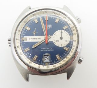 . Vintage Heuer Carrera Cal 1553 Chronograph Steel Watch Cal 15,  Orig GF Bracelet 2