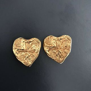 Christian Lacroix Vintage Clip On Earrings Gold Tone Heart Shiny Large S1994