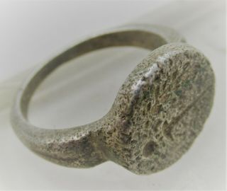 Rare Ancient Roman Silver Military Ring With Sword And Wreath Circa 300 - 400ad