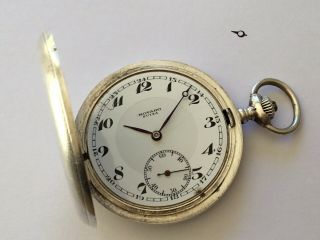Oversized 51mm Solid 0900 Silver MOVADO Full Hunter Pocket Watch For Repair 4