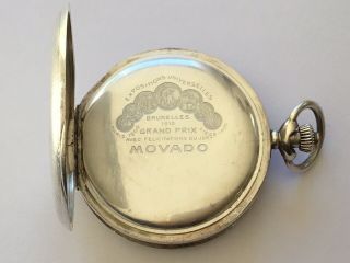 Oversized 51mm Solid 0900 Silver MOVADO Full Hunter Pocket Watch For Repair 7