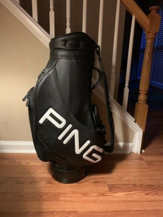 Ping Black Large Staff Cart Tour Golf Bag W/ Strap 6 Way Divider Vintage