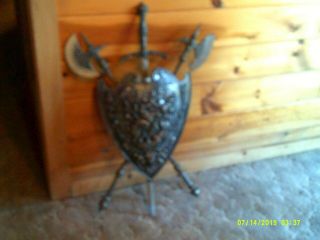 Vintage Wall Decor Medieval Knight Sheild With Battle Axes & Sword 25 X 37 1/2 I