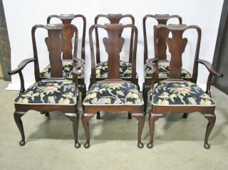 Set Of 6 Statton Furniture Solid Cherry Queen Anne Dining Chairs; Nr.