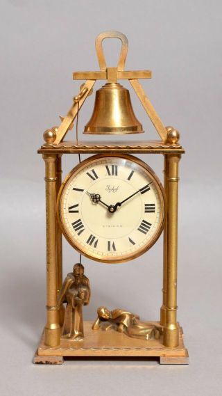 A Really Vintage Imhof Swiss Bronze Automaton Mantel Clock