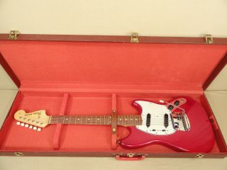Vtg 1965 Fender Mustang Dakota Red Case Kluson Deluxe Dynamic Vibrato Guitar