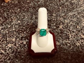 VINTAGE 6.  75 CTW NATURAL VIVID GREEN COLOMBIAN EMERALD & DIAMOND GOLD RING 2