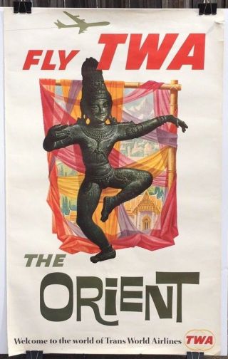 Vintage Twa " The Orient " Asian Travel Poster By David Klein 1960s 25x40