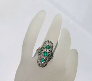 Vintage Art Deco 2.  0 Ctw Natural Emerald & Diamond Platinum Ring