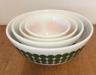 1967 Rare Complete Set Of Vintage Pyrex Polka Dot Nesting Bowls