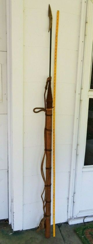 Antique Vintage Real L.  I.  Whale Harpoon,  Whaling Spear 81 " Hemp Rope Wood Handle