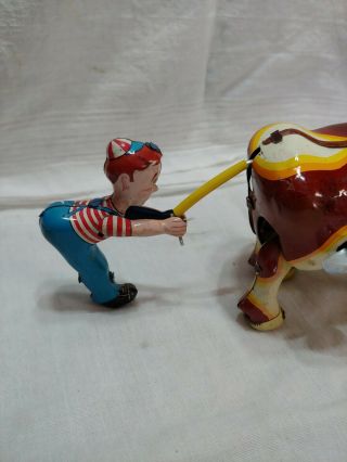 Vintage 1950 ' s Mikuni Japanese Tin Litho Wind Up Mooing Cow & Boy Pulling Tale 3