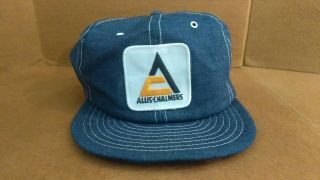 Vintage Louisville Mfg Co.  Denim Trucker Hat Allis Chalmers Patch Snapback Usa.