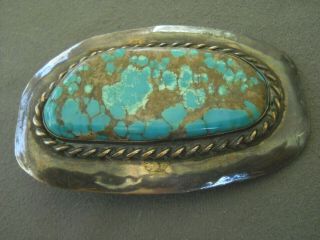 Vintage Handmade Native American Indian Turquoise Sterling Silver Belt Buckle 2