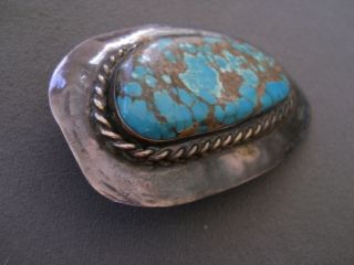 Vintage Handmade Native American Indian Turquoise Sterling Silver Belt Buckle 3