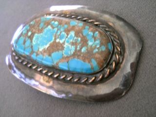 Vintage Handmade Native American Indian Turquoise Sterling Silver Belt Buckle 4