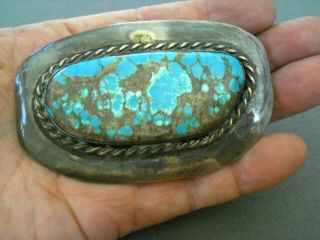 Vintage Handmade Native American Indian Turquoise Sterling Silver Belt Buckle 6