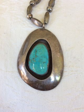 Vintage Native American Turquoise Shadowbox Sterling Silver Necklace