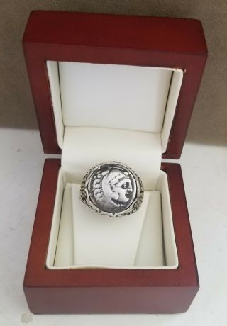 Alexander the Great Authentic Ancient Silver Drachm Coin 925 Solid Silver Ring 10