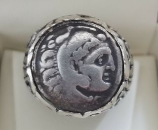 Alexander The Great Authentic Ancient Silver Drachm Coin 925 Solid Silver Ring