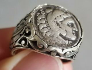 Alexander the Great Authentic Ancient Silver Drachm Coin 925 Solid Silver Ring 2