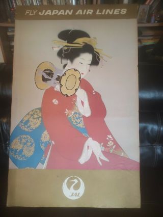 " Tsuzumi No Ne " Japan Airlines Poster 1970 Vintage Rare