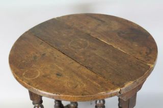 A RARE PILGRIM 17TH C HUDSON VALLEY TRESTLE FOOT - BALL TURNED TUCK AWAY TABLE 5