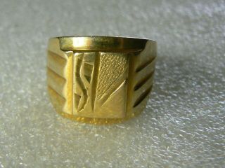 Mens Vintage Signet Solid 18k Gold Ring Us Size 15/ 16 Grams