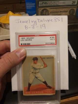 1933 Goudey Lou Gehrig 160 Psa 3 Vg Rookie Rc Rare Baseball Card