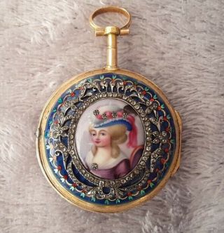 Antique 18th Century Gold And Enamel Verge Pocket Watch