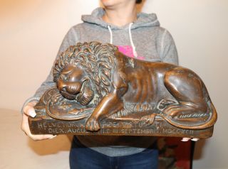 Huge Rare Antique Lion Of Lucerne Swiss Memorial Bronze Clad Statue Sculpture