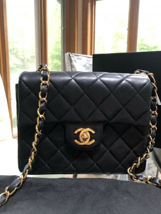 Chanel Vintage Square Classic Single Flap Bag Quilted Lambskin Mini