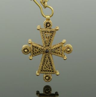 Lovely Ancient Byzantine Gold & Garnet Cross Circa - 9th Century Ad 021