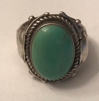 Navajo Green Turquoise - Old Style Vintage Sterling Silver Ring American Indian