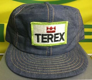 Vintage Denim Trucker Hat Cap Snapback Terex Patch Made In Usa Louisville Mfg Co