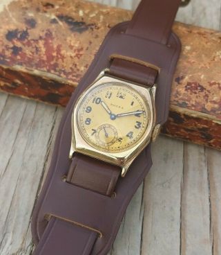 Rolex Australian Raaf Watch In Solid Gold Gents Trench Vintage Ww2 Era Pilot 9ct