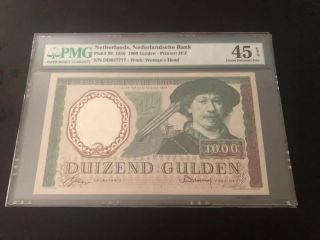 Netherlands Nederlandsche Bank 1000 Gulden 1956 P - 89 Pmg Ch.  Xf 45 Epq.  Rare