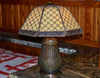 Handel Basket Weave Table Lamp,  Mission Arts And Crafts