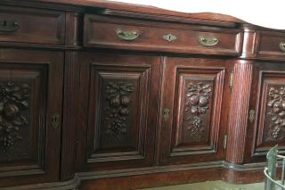 Antique French Carved Renaissance R Buffet Cabinet Mahogany Color Oak Fruits Bow