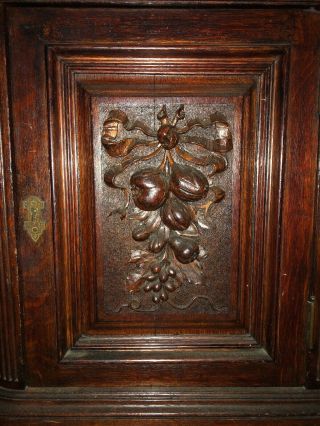 Antique French Carved Renaissance R Buffet Cabinet Mahogany Color Oak Fruits Bow 3