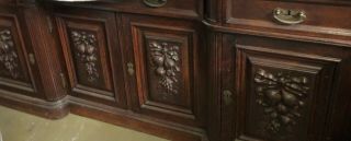 Antique French Carved Renaissance R Buffet Cabinet Mahogany Color Oak Fruits Bow 6