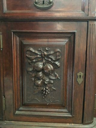 Antique French Carved Renaissance R Buffet Cabinet Mahogany Color Oak Fruits Bow 9
