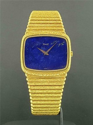 Piaget Vintage Watch Solid Heavy 18k Yellow Gold - Wind Up - Blue Lapis Dial