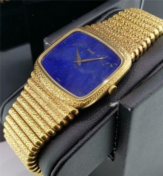 Piaget Vintage Watch Solid Heavy 18k Yellow Gold - Wind Up - Blue Lapis Dial 5