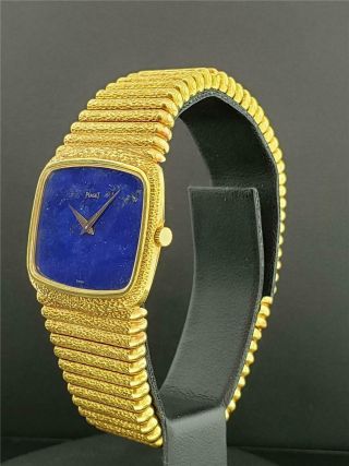 Piaget Vintage Watch Solid Heavy 18k Yellow Gold - Wind Up - Blue Lapis Dial 6