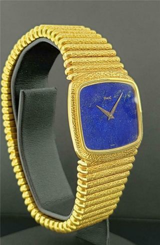 Piaget Vintage Watch Solid Heavy 18k Yellow Gold - Wind Up - Blue Lapis Dial 7