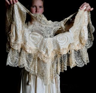 Antique Silk Wedding Evening Gown Ensemble Edwardian Victorian Beaded Lace XS 10