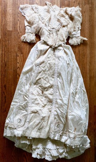 Antique Silk Wedding Evening Gown Ensemble Edwardian Victorian Beaded Lace Xs