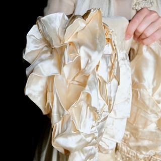 Antique Silk Wedding Evening Gown Ensemble Edwardian Victorian Beaded Lace XS 8