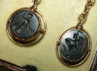 Rare,  Unusual,  Antique Georgian 18 Ct Gold Carved Agate Cameo Earrings